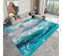 Area Rugs Natural Scenery White Clouds Sea Water 120 x 180 cm Anti-Slip Carpet, Teal Low Pile Rug Non Shedding for Living Room Bedroom Hallway, Easy to Clean Floormat