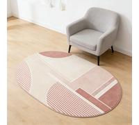 Area Rugs Oval Rug Soft Short Pile Living Room Carpets Anti Slip Floor Mat Large for Bedroom Modern geometric multicolor beige and pink, 200 x 250 cm