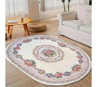Area Rugs Oval Rug Soft Short Pile Living Room Carpets Anti Slip Floor Mat Large for Bedroom Vintage traditional floral print in pink and purple, 90 x 150cm