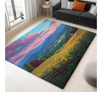 Area Rugs Pastoral Style Sunflowers Mountains 120 X 170 Cm - Living Room Dining Floor Kitchen Easy Care Pile Washable Rug, For Front Door Bedroom Entryway Office Dorm, Multicolor
