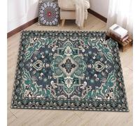 Area Rugs Room Decor Aesthetic Home Decoration for Women and Men Adults Teenagers,Brown Beige Floral Vintage Blue-Black,Teal,140 x 140 cm