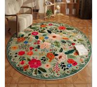 Area Rugs Round, Round Rug Living Room Carpet Floor Carpets Bedroom,Colourful Red Yellow Flowers Modern Decoration,Green,ø 100 cm