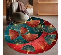 Area Rugs Round, Small Area carpet Modern design Soft Floor Rug, Contemporary home decor,Red Yellow Leaf Pattern Autumn Decoration,Blue,ø 80 cm