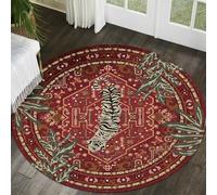 Area Rugs Round, Small Carpets short pile Rug Floor Mats for home office sofa Chair Table, Vintage Floral Modern Tiger Print Leaf Pattern,Red,ø 70 cm