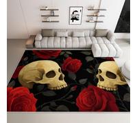 Area Rugs Skull Red Rose 160x230cm Soft Fluffy Washable Area Rug, Modern Non-Slip Design Carpet Floor Mat, for Living Room Bedroom Kitchen Office
