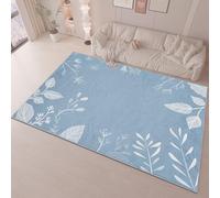 Area Rugs Stain Resistant Washable, Light Blue Hand Painted Leaves Anti Slip Rugs for Bedroom Living Room,High Traffic Patio Porch, Easy-Cleaning Carpet 180 x 270cm Blue