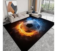 Area Rugs Surrealism Ice And Fire Soccer Ball 160 x 230 cm Anti-Slip Carpet, Black Low Pile Rug Non Shedding for Living Room Bedroom Hallway, Easy to Clean Floormat