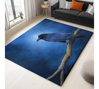 Area Rugs Surrealism Raven Branches 140 x 200 cm Anti-Slip Carpet, Blue Low Pile Rug Non Shedding for Living Room Bedroom Hallway, Easy to Clean Floormat