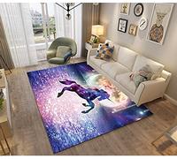 Area Rugs Unicorn Horse Print 3D Decorations Carpets for Bedrooms Kids Girl Baby Anime Bed Rugs Bedroom Door Mat Nursery Washable Non-Slip Indoor Living Room Rugs Pads (140x180 cm,blue purple)