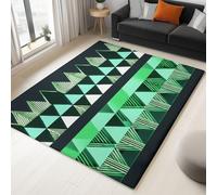 Area Rugs Washable Art Deco Style For Living Room Non Slip Rubber Backing Geometry Triangle, Super Soft With Anti-Allergic Materials 180 X 240 Cm, Kids Carpets For Bedroom & Play Area Green