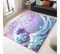Area Rugs Washable Oriental Wind For Living Room Non Slip Rubber Backing Flowers Ocean Waves Cherry Blossoms, Soft Anti-Allergic 60 X 90 Cm, Kids Carpets For Bedroom & Play Area Multicolor