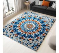 Area Rugs Washable Retro Floral For Living Room Non Slip Rubber Backing Geometry Mandala, Super Soft With Anti-Allergic Materials 180 X 240 Cm, Kids Carpets For Bedroom & Play Area Blue