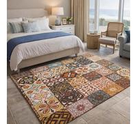 Area Rugs Washable,Retro, Geometric, Floral Green, Brown, Beige, Red, 80 x 200 cm, Runner Rug for Hallways Non Slip Kitchen Hall Dining Living Room Long Carpet Floor Mats Indoor