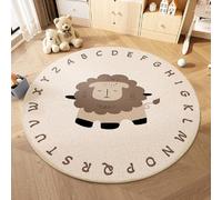 Area Rugs White Carpets Nursery Area Rug Crawling Play Mat for Children Toddlers Bedroom Forest Animal Zoo Round Educational Kids Floormat for Bedroom Playroom Bear Lion (White 1, 60x60cm)