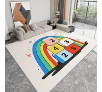 Area White Rugs - 60 x 90 cm Machine Washable Cartoon Rainbow Geometric Numbers Print Rug, Non-Slip Low Pile Indoor Floor Rug, Carpet for Early Learning Kids Room Play Picture Book Library