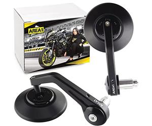 Area1 Motorcycle Mirror CNC Handlebar Ends Motorcycle Rear View Mirror Set 7/8 Inch (Right + Left) e-Approved Also Suitable for Scooters (Black)