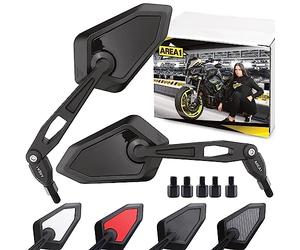 Area1 Universal Motorcycle Rear View Mirrors Pair E-Approved 2x M10 Right Thread + Left Thread Adapter Suitable for Duke, Super-Duke 390 790 SMC/R Z900 Z750 Z650 Z500 Z125 ER6N MT07 MT09 MT10 (Black)