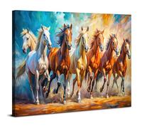 AREBOLO Abstract Wild Animals Canvas Wall Art 7 Horse Picture Decor for Living Room Home Kitchen Decoration 24x36 Running Horse Painting Prints Poster Colorful Background Farmhouse Interior Decor