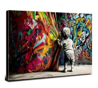 AREBOLO Banksy Canvas Wall Art Abstract Colorful Graffiti Wall Decor Little Boys Behind Curtain Poster Prints Modern Street Pop Art Painting Artwork for Living Room Bedroom Home Decorations 12x16”