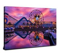 AREBOLO Disneyland Canvas Wall Art Mickey Ferris Wheel Skyline Decor 12x16'', Disney Castle Park Landscape Panoramic Print Pictures Sunset Paintings Artwork Living Room Bedroom Office Home