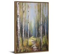 AREBOLO Wood Framed Canvas Wall Art Modern Decor, Vintage Forest Painting Wall Art Prints, White Birch Tree Green Leaf Landscape Wall Art for Living Room Bedroom Home Bathroom Wall Decor (16x24”)