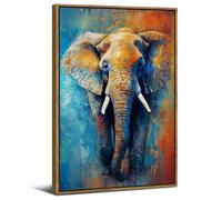 AREBOLO Wood Framed Elephant Wall Art Wildlife Picture Wall Decor for Living Room, Vintage Nature Canvas Prints Modern Poster, Blue Pink Animal Painting Artwork Bathroom Bedroom House Decor(16x24”)