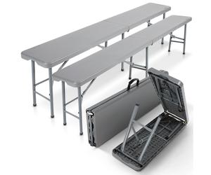 AREBOS 2x Beer Bench Folding Bench I Carrying Handle | 183 x 28 x 43 cm Folding Bench Camping Garden Party Bench Beer Tent Bench | Anthracite