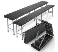AREBOS 2x Beer Bench Folding Bench I Carrying Handle | 183 x 28 x 43 cm Folding Bench Camping Garden Party Bench Beer Tent Bench | Black