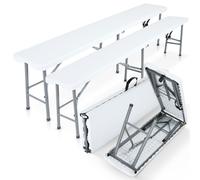 AREBOS 2x Beer Bench Folding Bench I Carrying Handle | 183 x 28 x 43 cm Folding Bench Camping Garden Party Bench Beer Tent Bench | White
