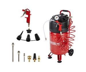 Arebos 30 L Compressor Standing 1500 W | Includes 13 Piece Compressed Air Tool Set | Low Maintenance | Automatic Shut-Off | Extra Long Air Hose | Oil-Free | Air Compressor 10 Bar