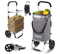 AREBOS 3in1 shopping trolley | trolley large 56 liters | shopping cart with cooling compartment | shopping bag with wheels | foldable bag detachable | shopping trolley, hand trolley | grey