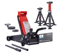 AREBOS 3T Hydraulic Trolley Jack with Foot Pedal + 2x 3T Jack Stands Heavy Duty