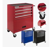 AREBOS 4-Drawer +Compartment Tool Cabinet Garage Tool Chest with Wheels Workshop Tool Storage Lockable Red