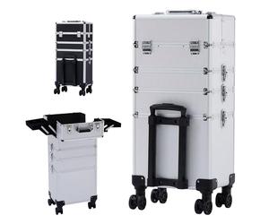 Arebos 4 in 1 Cosmetic Case | 4 Compartments & 1 Drawer | Telescopic and Carrying Handle | 8 Locks | 4X 360° Wheels | Velvet Lining | Trolley | Make-Up Case