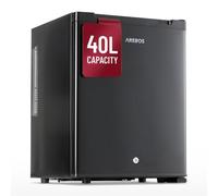 Arebos 40L Mini Fridge, Black | Quiet Beverage Fridge ≤27 dB | Compact, Lockable with Lock & LED | Minibar Office Fridge with Glass Shelves