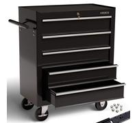 AREBOS 5-Drawer Tool Cabinet Garage Tool Chest with Wheels Workshop Tool Storage Lockable Black