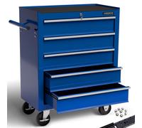 AREBOS 5-Drawer Tool Cabinet Garage Tool Chest with Wheels Workshop Tool Storage Lockable Blue