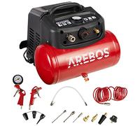 Arebos 6L Air Compressor 1200W | 180 L/min Suction Power | 8 Bar Compressor Including 13-Piece Compressed Air Tool Set | Oil-Free & Quiet | Automatic Shut-Off | Compact, Mobile & Robust | Includes 2 m