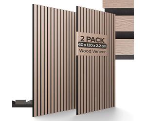 Arebos Acoustic Panels 120×60 cm - Wood-Effect Slatted Wall Panels for Walls & Ceilings | High Sound Absorption | Easy to Install & Cut to Size | Set of 2 Modern Decorative Panels