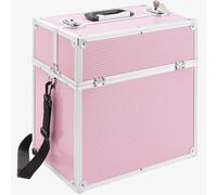 AREBOS Aluminium Make Up Case | Cosmetic Case | Hard Vanity Case | 2 Locks with Keys | 4 x Fold Out Trays | Handle & Strap | Pink