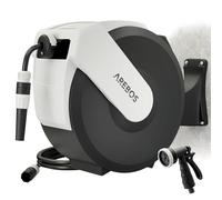 Arebos Automatic Hose Reel 35 m | Wall Mounted Garden Hose Reel with Retractable Multi-Layer Hose | 180° Swivel | Stop Function | 7 Spray Patterns