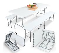 AREBOS beer bench set 3-piece set table + 2 x bench | marquee set for indoors - outdoors | beer table set | foldable & with carrying handle | white