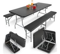 AREBOS beer tent set 3-piece set | table + 2x bench | foldable rattan look black
