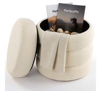 AREBOS Bouclé Storage Ottoman Ø42 cm Upholstered Stool with Storage 120 kg