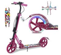 Arebos city scooter kick scooter height-adjustable | foldable | in arrying strap | LED wheels | hand pedal brake | front-rear suspension | children & adults | 100kg load capacity | Pink
