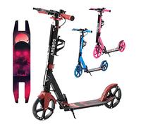 Arebos city scooter kick scooter height-adjustable | foldable | incl. carrying strap | LED wheels | hand pedal brake | front-rear suspension | children & adults | 100kg load capacity | Red