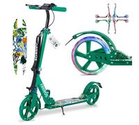 Arebos city scooter kick scooter height-adjustable | foldable | incl. carrying strap | LED wheels | hand pedal brake | front-rear suspension | children & adults | 100kg load capacity | Green