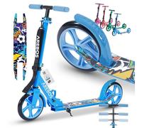 Arebos city scooter pedal scooter blue height adjustable | foldable | in arrying strap | XXL wheels | pedal brake | for children and adults | up to 100kg load capacity