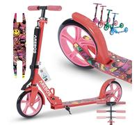 Arebos city scooter pedal scooter red height adjustable | foldable | in arrying strap | XXL wheels | pedal brake | for children and adults | up to 100kg load capacity | kick scooter