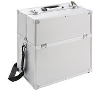 AREBOS Aluminium Make Up Case | Cosmetic Case | Hard Vanity Case | 2 Locks with Keys | 4 x Fold Out Trays | Handle & Strap | Silver
